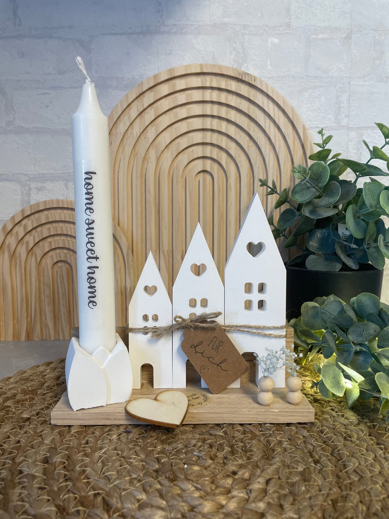 Herz Häuser Deko mit Kerze – Skandinavisches Set für Fensterbank - KB Socken