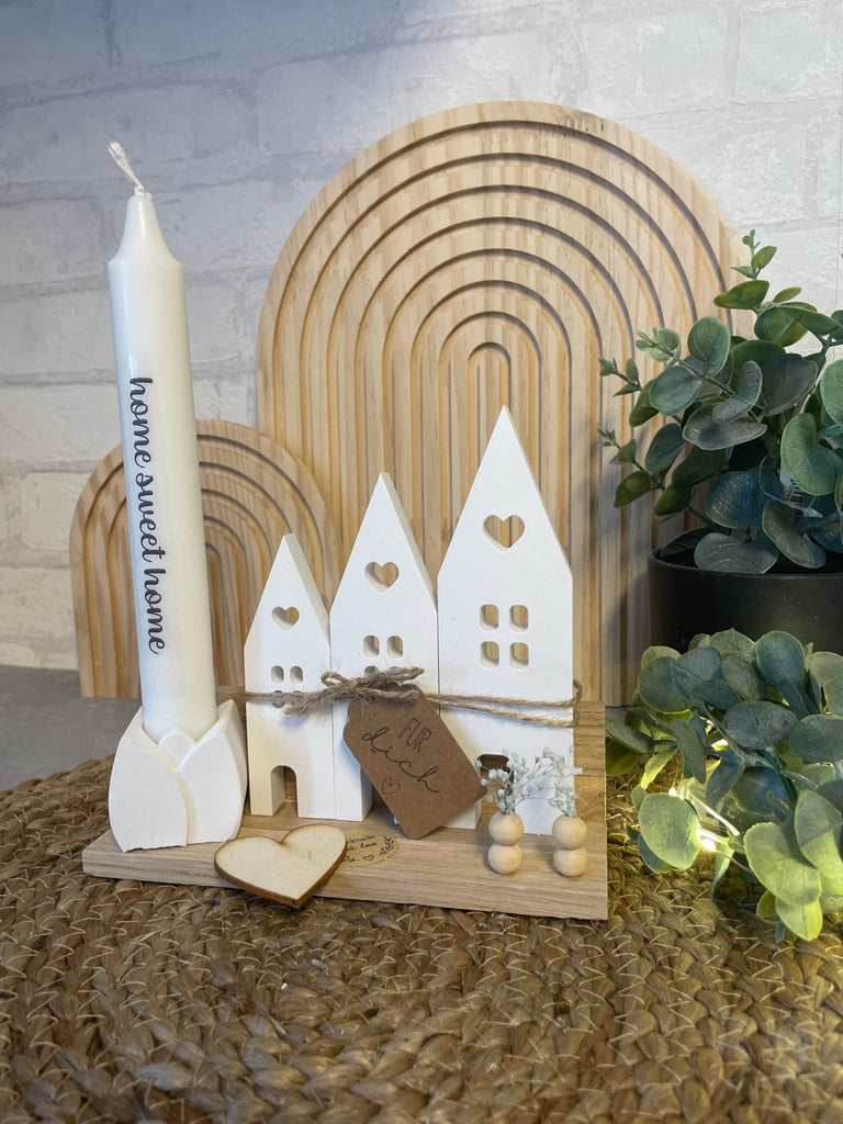 Herz Häuser Deko mit Kerze – Skandinavisches Set für Fensterbank - KB Socken