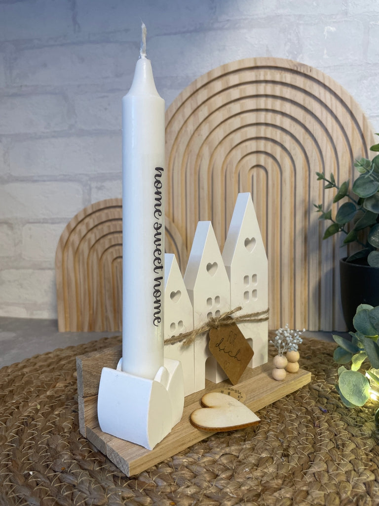 Herz Häuser Deko mit Kerze – Skandinavisches Set für Fensterbank - KB Socken