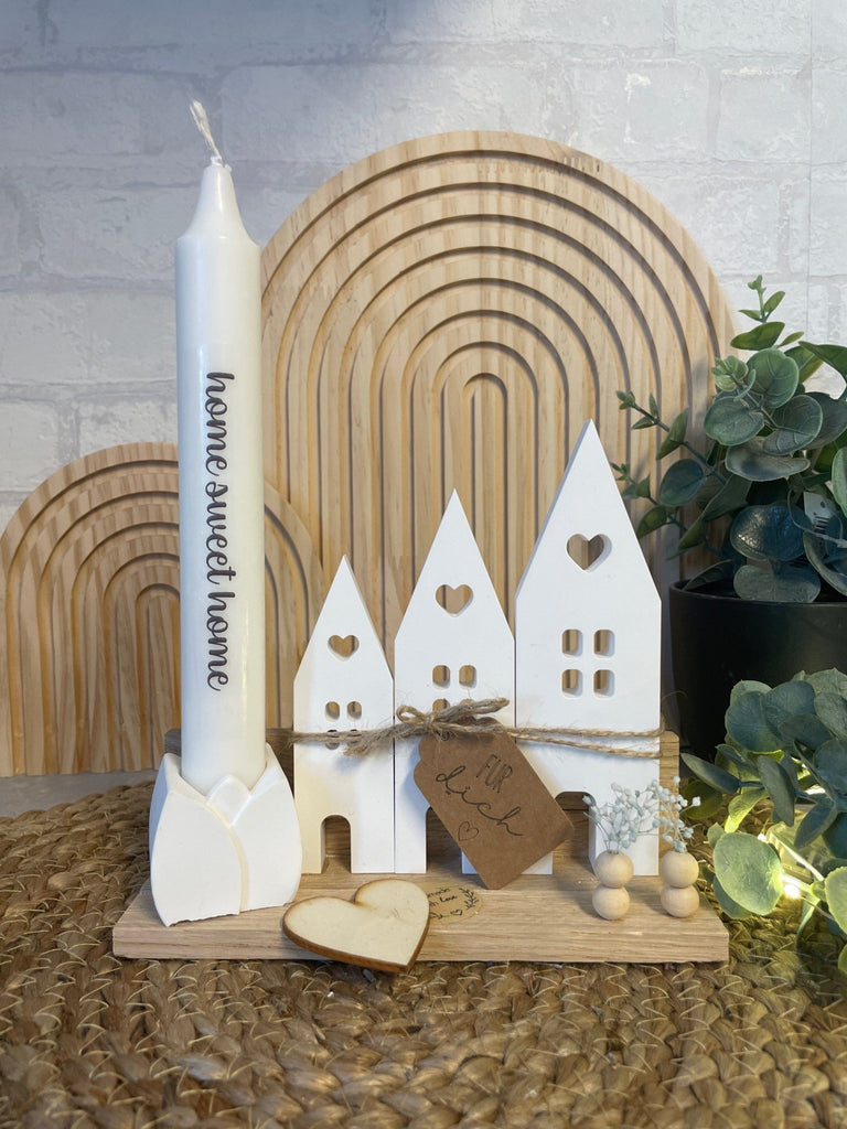 Herz Häuser Deko mit Kerze – Skandinavisches Set für Fensterbank - KB Socken