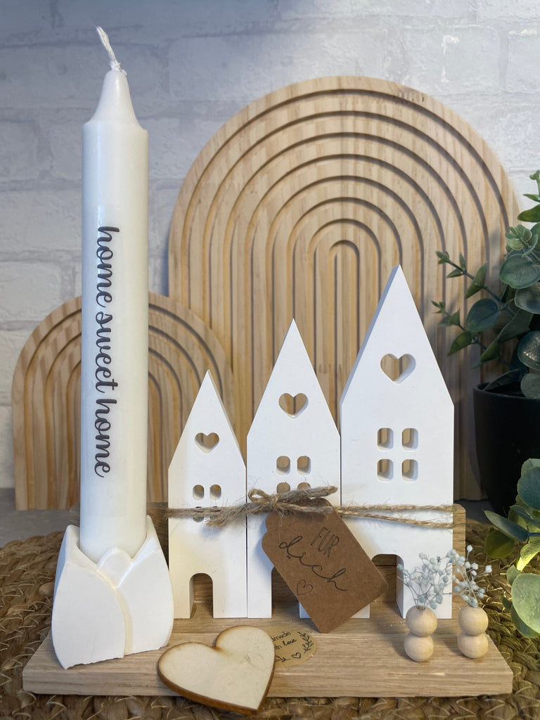 Herz Häuser Deko mit Kerze – Skandinavisches Set für Fensterbank - KB Socken