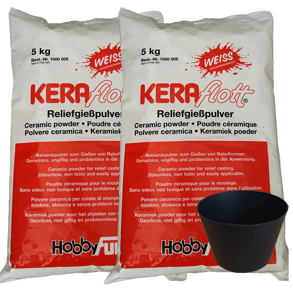 HobbyFun Dekoration KERAflott Reliefgießpulver weiß 2 x 5 kg Sack mit Gipsbecher