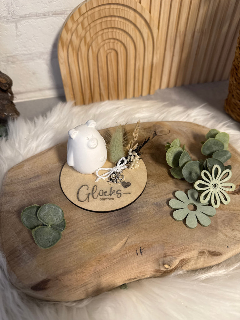 KB Deko Geschenkset Bär, Glücksbringer Bär, kleines Dankeschön, "Glücksbärchen", Neujahrs Geschenk, Kleinigkeit, Geschenk, Beton Keraflott / Raysin