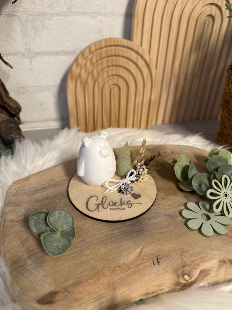 KB Deko Geschenkset Bär, Glücksbringer Bär, kleines Dankeschön, "Glücksbärchen", Neujahrs Geschenk, Kleinigkeit, Geschenk, Beton Keraflott / Raysin