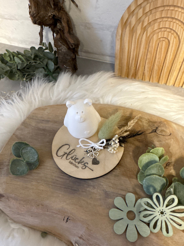 KB Deko Geschenkset Bär, Glücksbringer Bär, kleines Dankeschön, "Glücksbärchen", Neujahrs Geschenk, Kleinigkeit, Geschenk, Beton Keraflott / Raysin