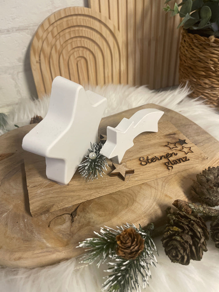 KB Deko Weihnachtsstern mit Sternschnuppe aus Keraflott auf Holztablett, Personalisiert, Weihnachtsdeko, Deko Weihnachten, Boho Deko