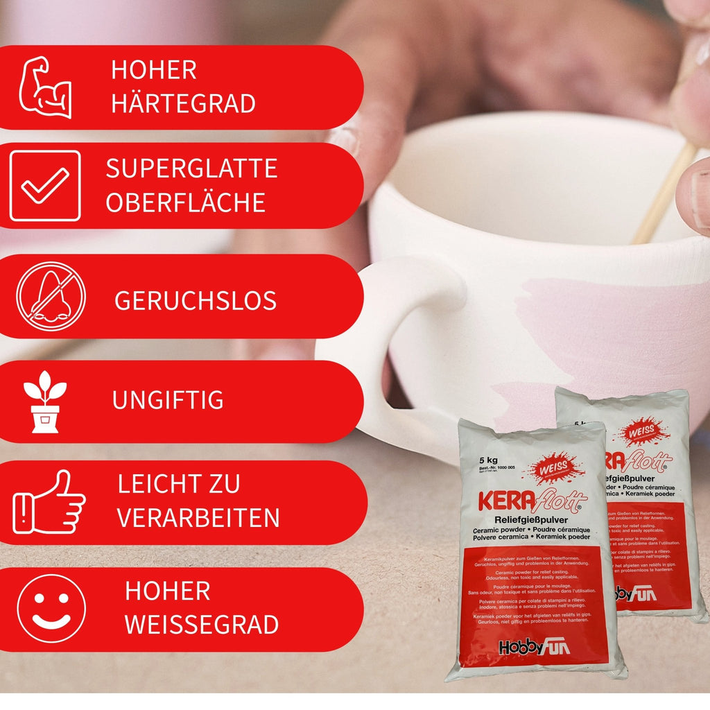 KERAflott Reliefgießpulver weiß 2 x 5 kg Sack mit Gipsbecher - KB Socken