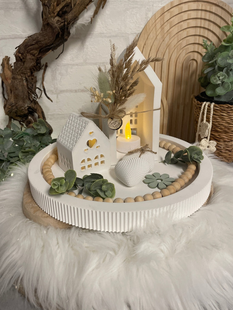 Skandinavische Deko Häuser mit Trockenblumen – Handgemachtes Boho Geschenk für Wohnzimmer & Fensterbank - KB Socken