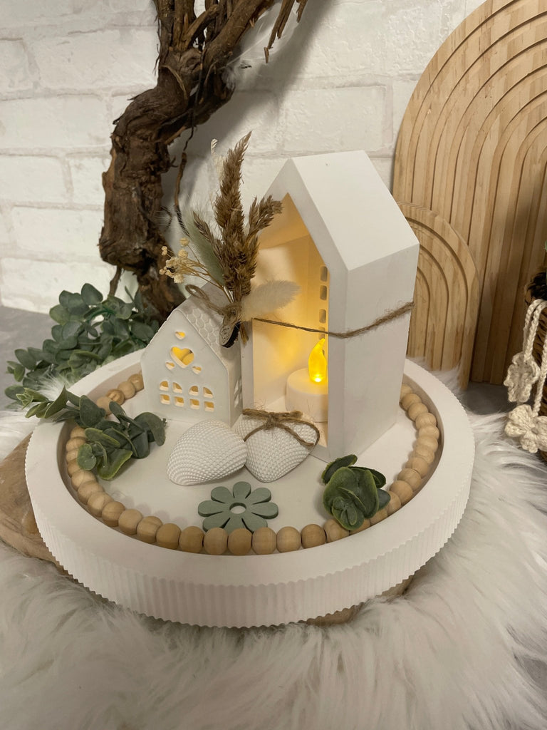 Skandinavische Deko Häuser mit Trockenblumen – Handgemachtes Boho Geschenk für Wohnzimmer & Fensterbank - KB Socken