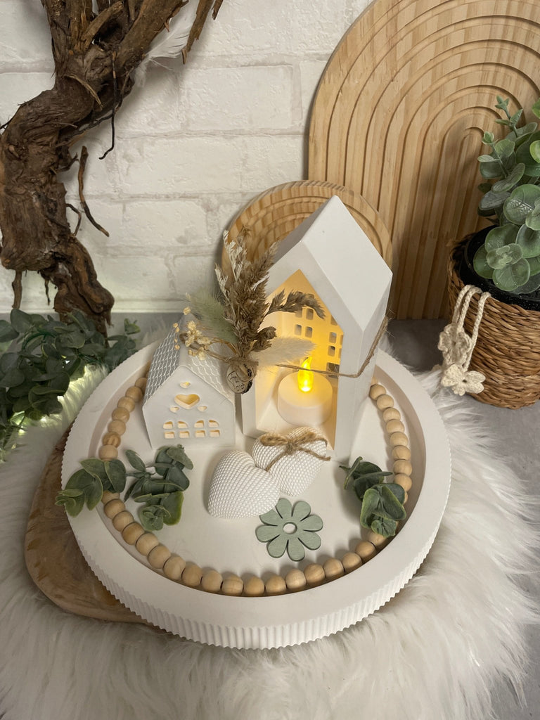 Skandinavische Deko Häuser mit Trockenblumen – Handgemachtes Boho Geschenk für Wohnzimmer & Fensterbank - KB Socken