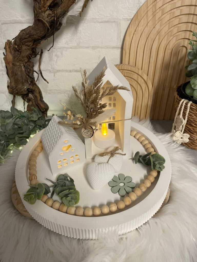 Skandinavische Deko Häuser mit Trockenblumen – Handgemachtes Boho Geschenk für Wohnzimmer & Fensterbank - KB Socken