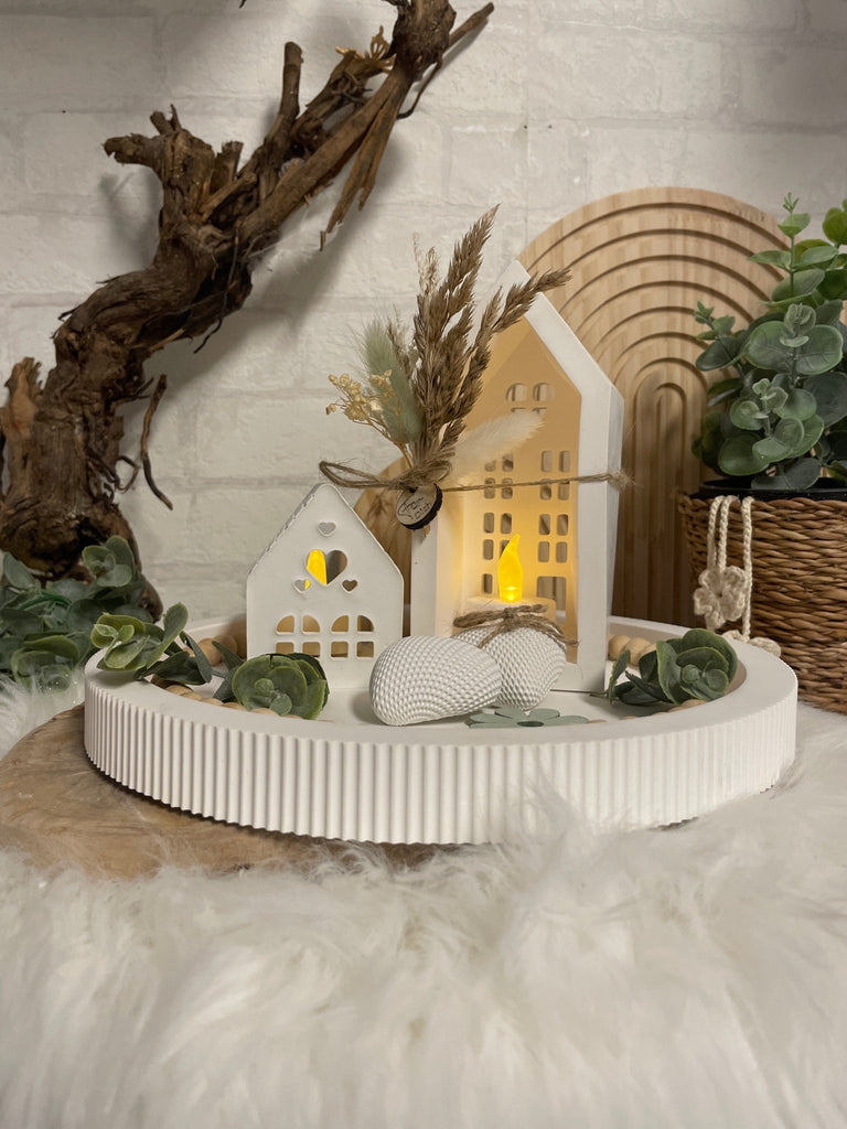 Skandinavische Deko Häuser mit Trockenblumen – Handgemachtes Boho Geschenk für Wohnzimmer & Fensterbank - KB Socken