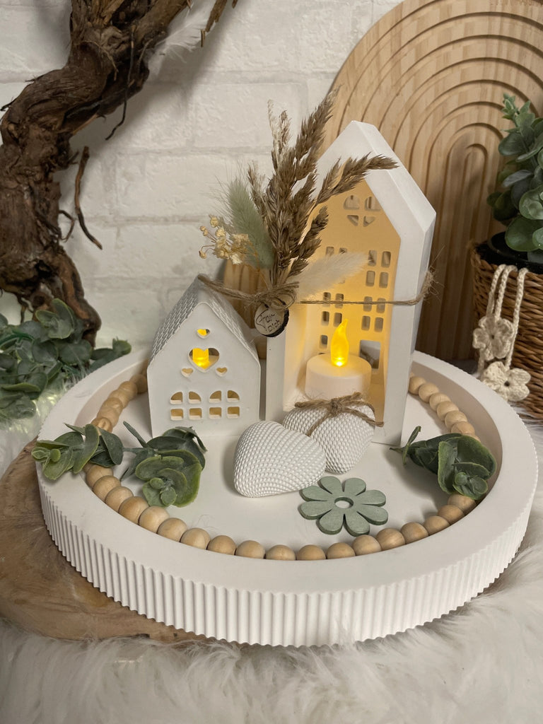 Skandinavische Deko Häuser mit Trockenblumen – Handgemachtes Boho Geschenk für Wohnzimmer & Fensterbank - KB Socken