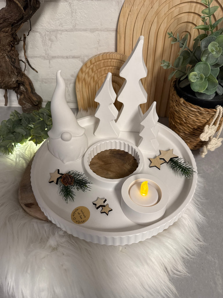 Skandinavisches Winter - Deko - Set mit Tablett, Gnom & Kerzenhalter - KB Socken