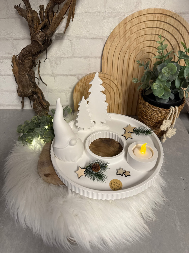 Skandinavisches Winter - Deko - Set mit Tablett, Gnom & Kerzenhalter - KB Socken