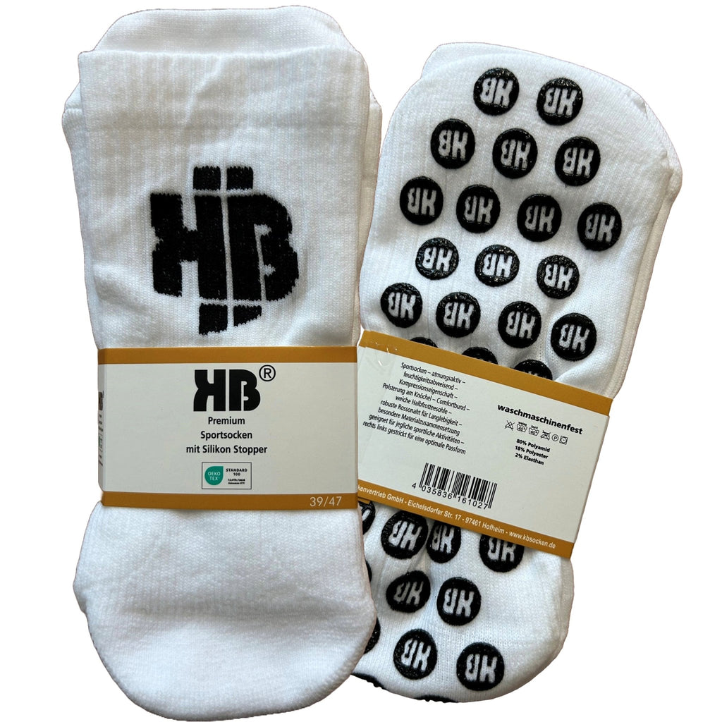 Sportsocken mit Silikon Stopper Weiß/Weiß 39 - 47 - 2 Paar - KB Socken