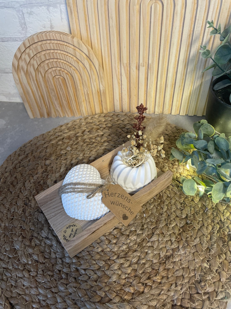 Tablett Set mit Pustekuchen und Herz - Geschenk Set Damen Handmade - KB Socken