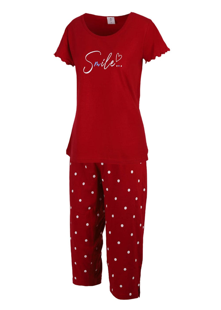 Damen Pyjama Set – Roter 2 - teilig Schlafanzug mit Print & 3/4 Hose - KB Socken