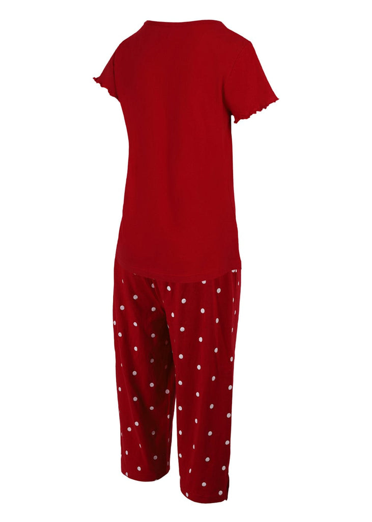 Damen Pyjama Set – Roter 2 - teilig Schlafanzug mit Print & 3/4 Hose - KB Socken