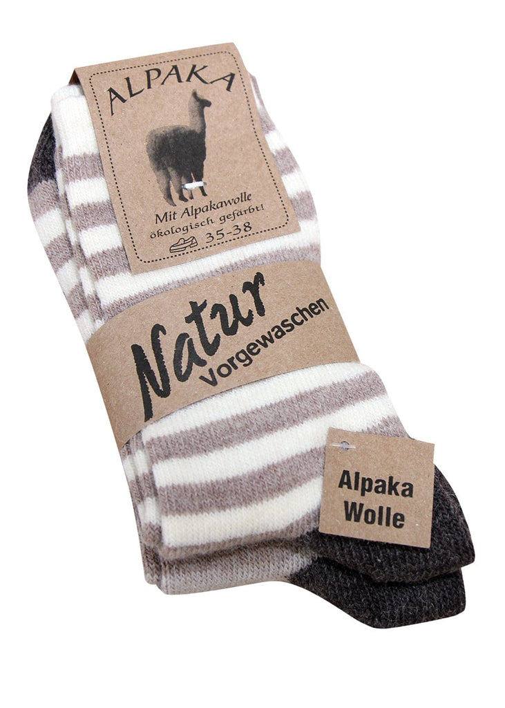 Gestreifte Alpakasocken Damen – Grau Weiß / Beige Weiß – 2 Paar - KB Socken