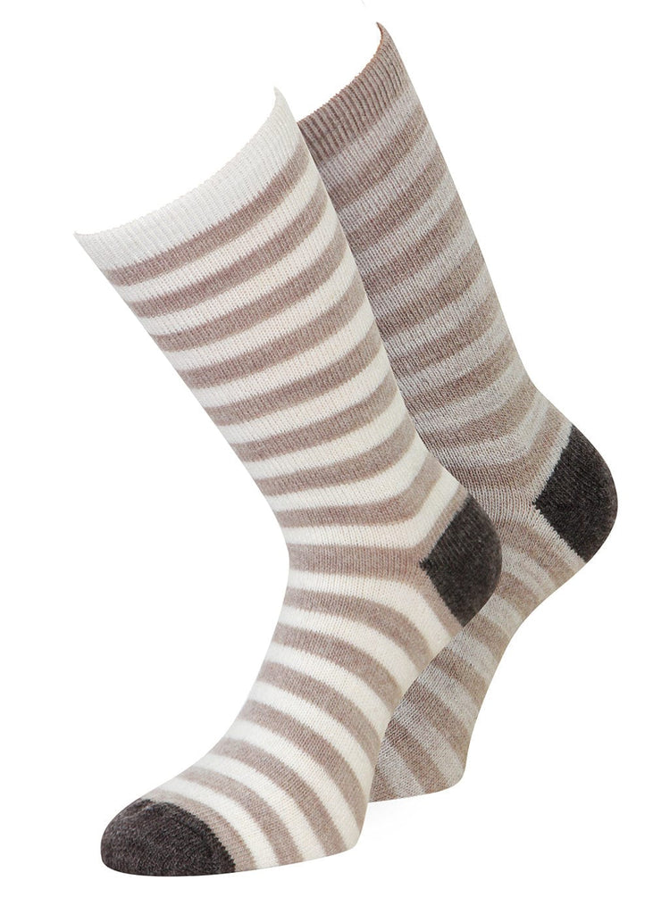 Gestreifte Alpakasocken Damen – Grau Weiß / Beige Weiß – 2 Paar - KB Socken