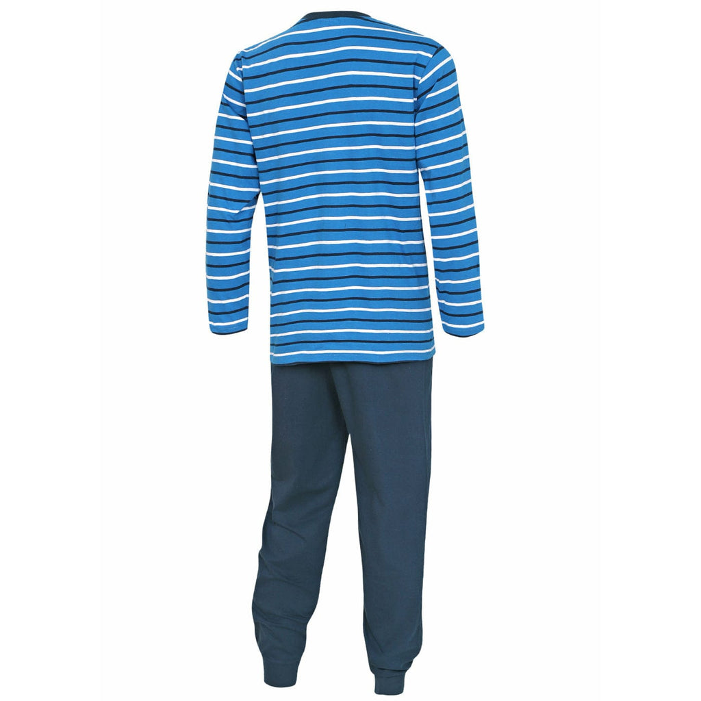 Herren Schlafanzug Blau – Streifen Pyjama aus Baumwolle, bequem & modern - KB Socken