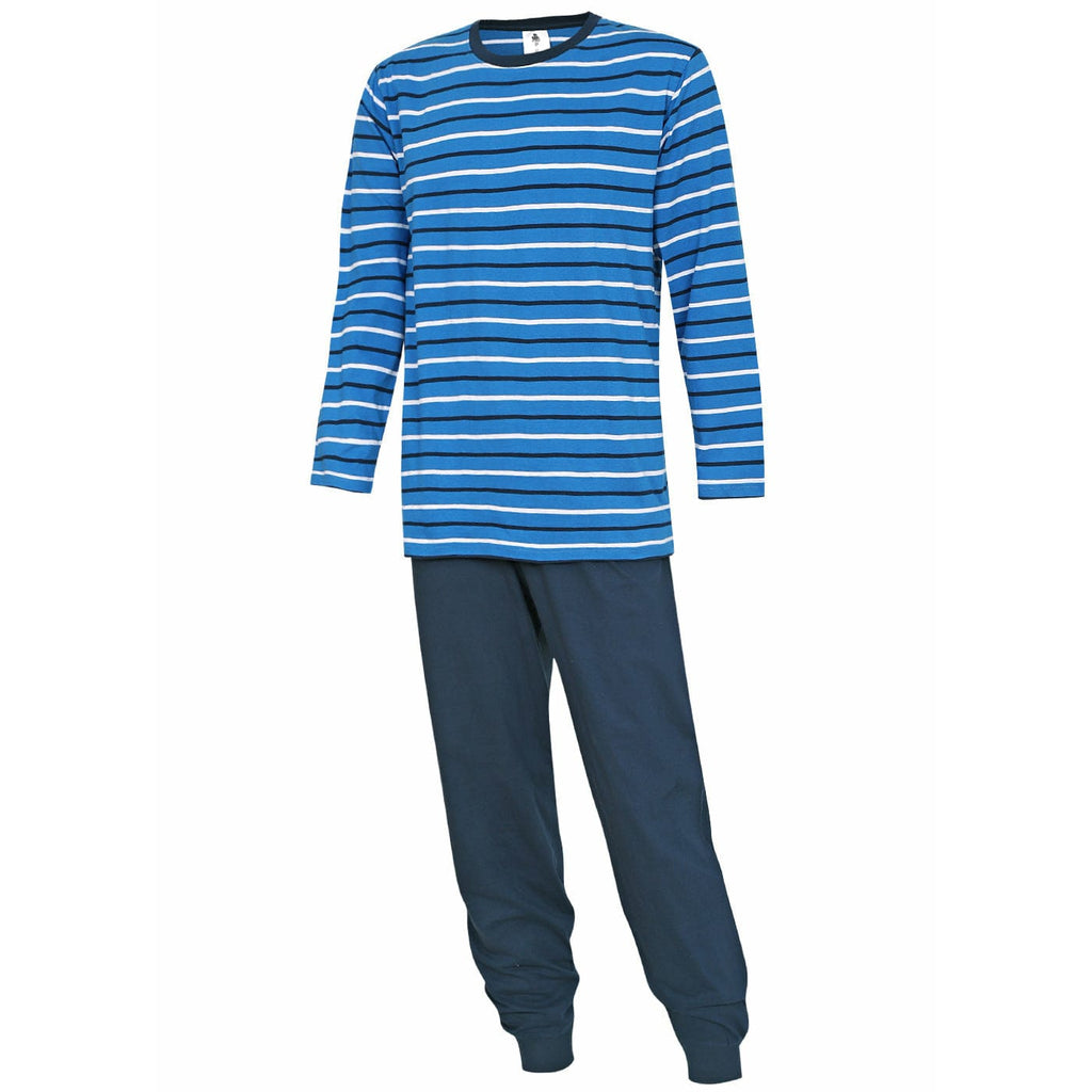Herren Schlafanzug Blau – Streifen Pyjama aus Baumwolle, bequem & modern - KB Socken