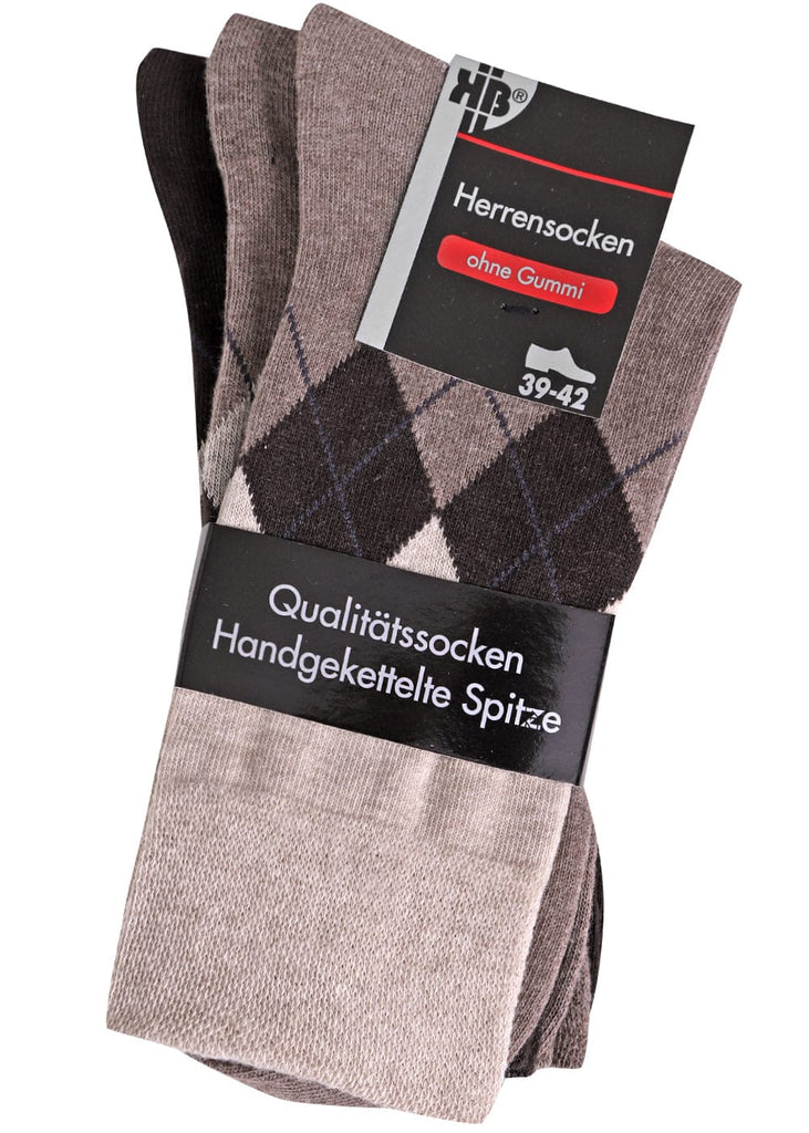 Herrensocken mit Rombenmotiv Braun - 3 Paar - KB Socken