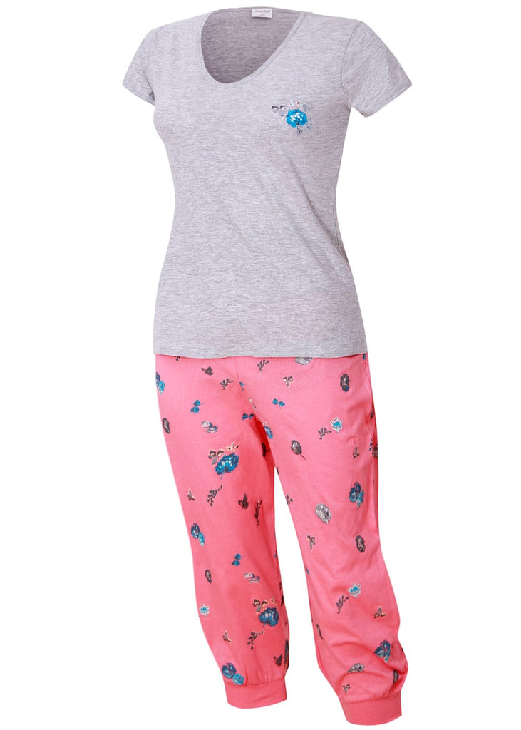 KB Schlafanzug Damen S / grau rosa Damen Schlafanzug Caprihose - 100% Baumwolle