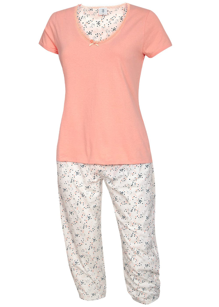KB Schlafanzug Damen S / orange Damen Schlafanzug mit Caprihose - 100% Baumwolle