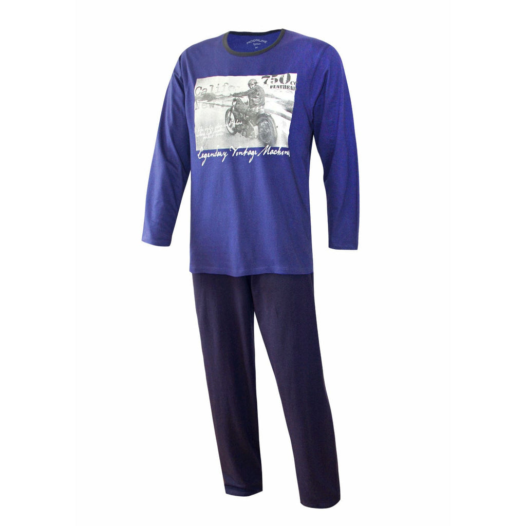 KB Schlafanzug Herren M / blau Herren Schlafanzug lang blau - 100% Baumwolle