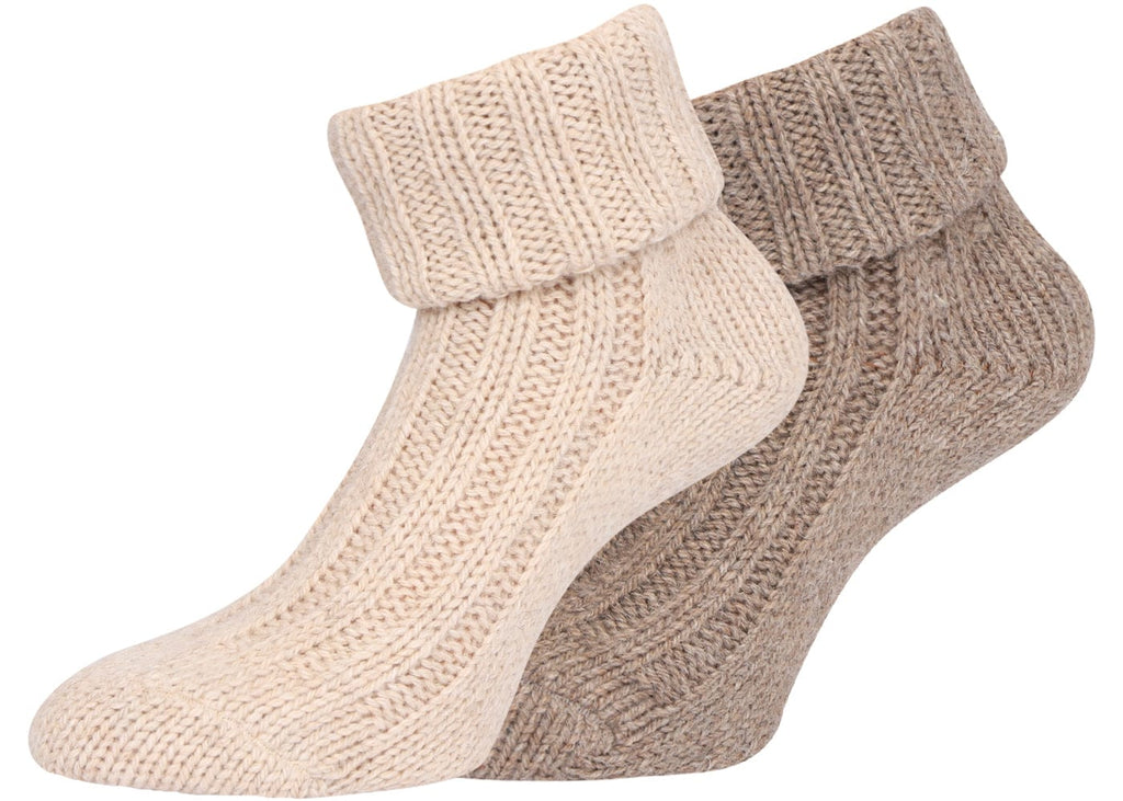Warme Alpakasocken mit Umschlag – 2 Paar dickgestrickt in Grau für Damen - KB Socken
